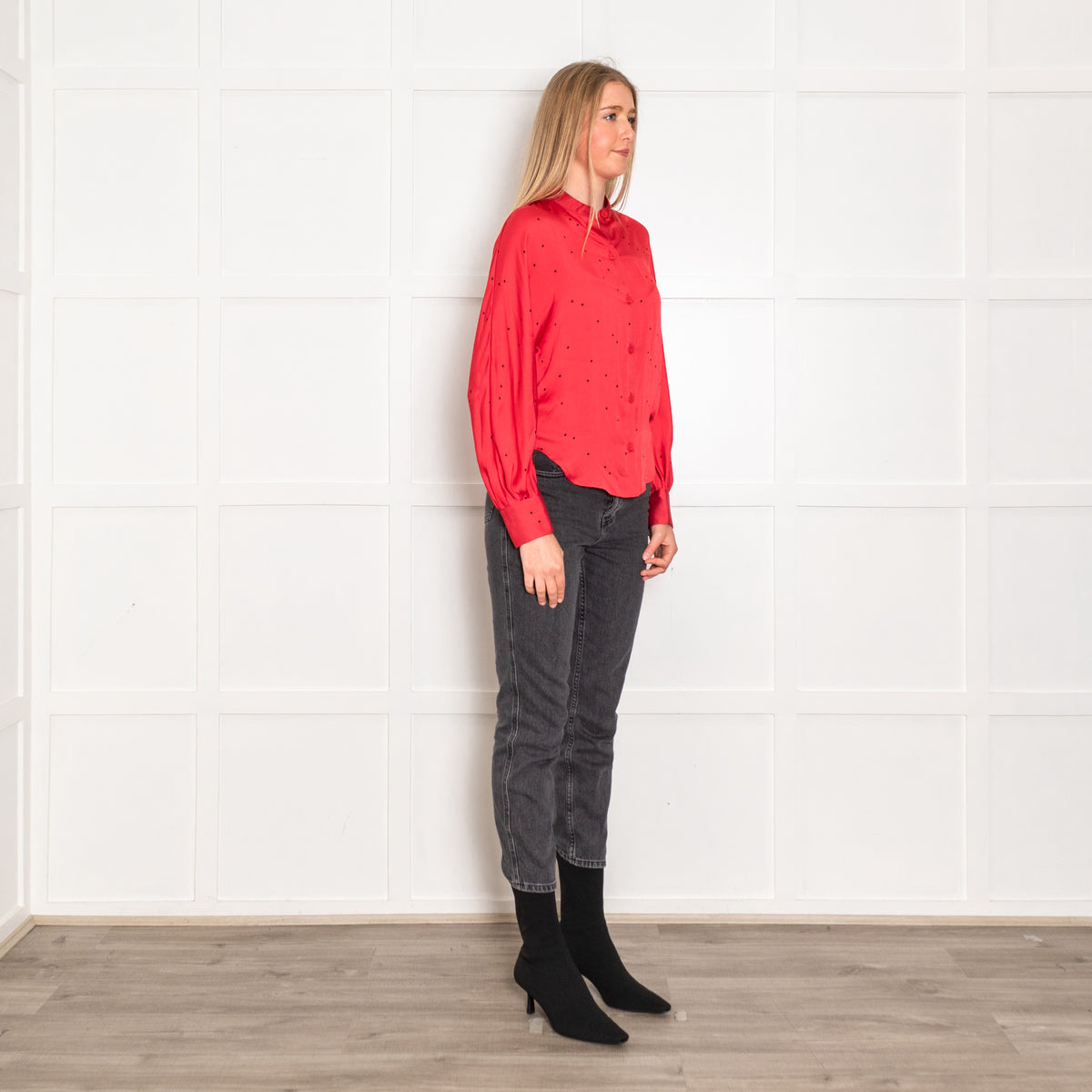 Equipment Red Black Star Silk Blouse