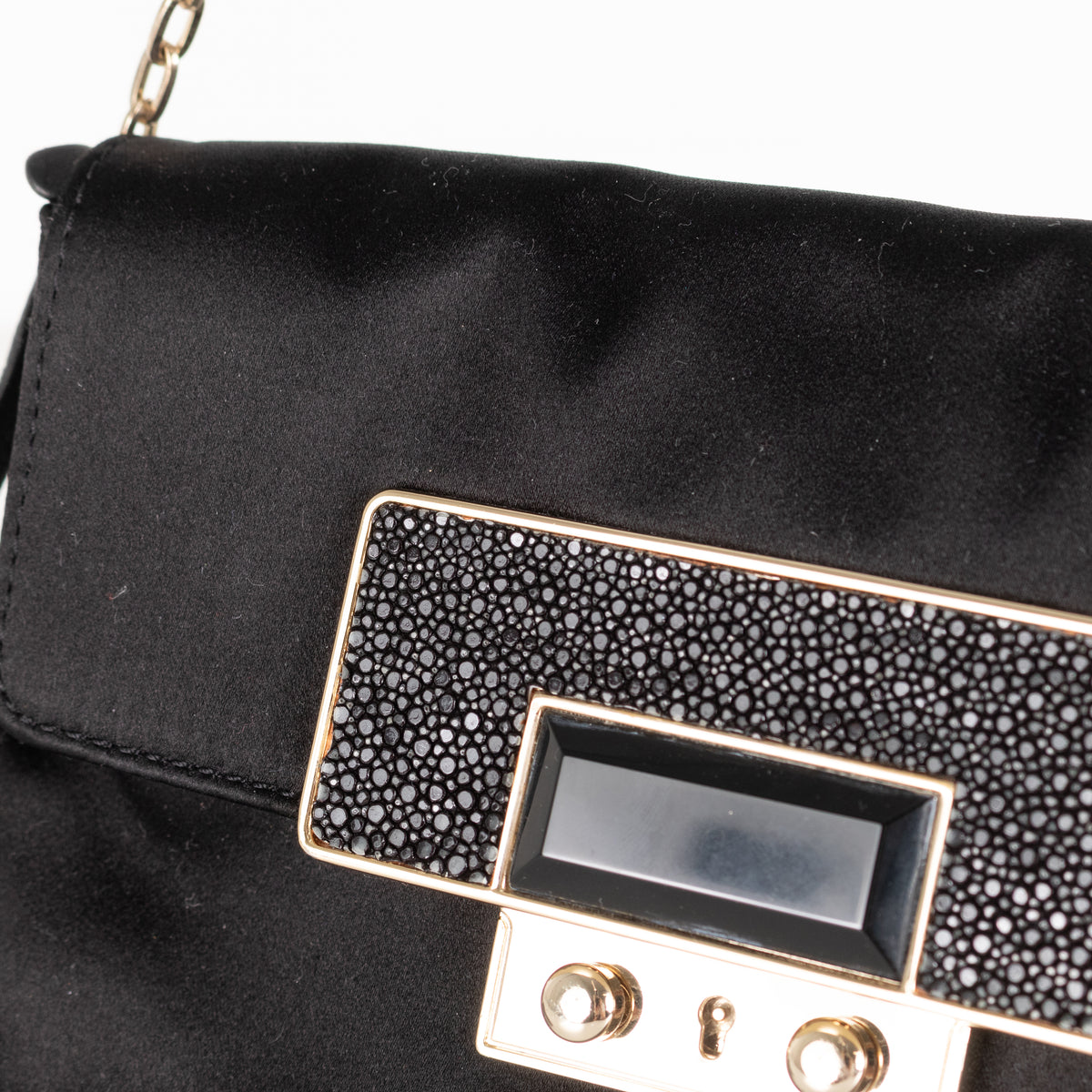 Anya Hindmarch Black Satin Embellished Clasp Pouch