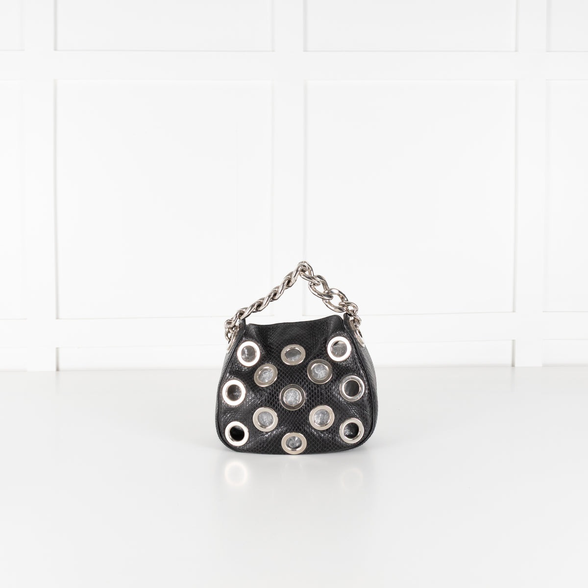 Prada Black Vitello Daino Silver Grommet Detail Bag
