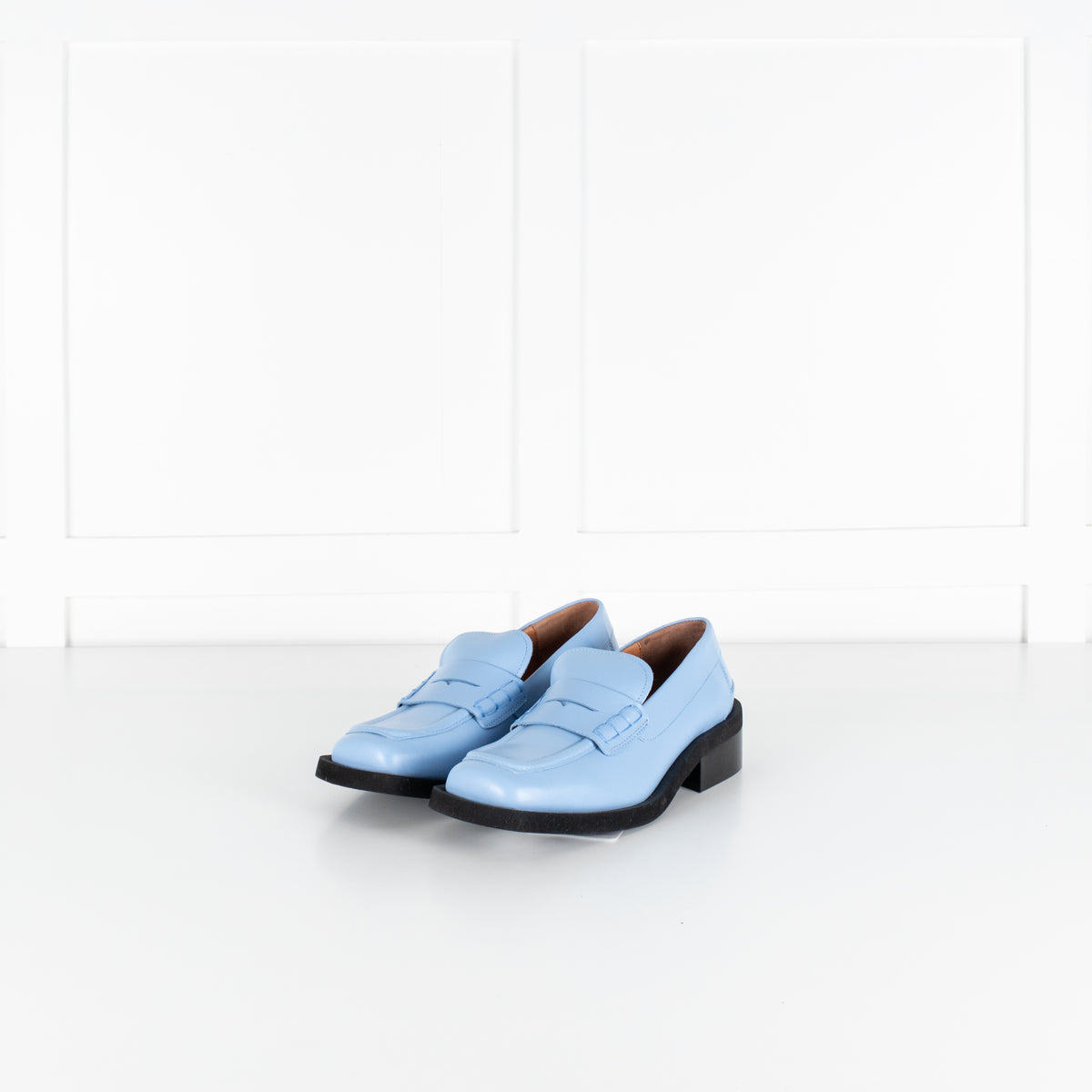 Ganni Blue Leather Square Toe Loafers