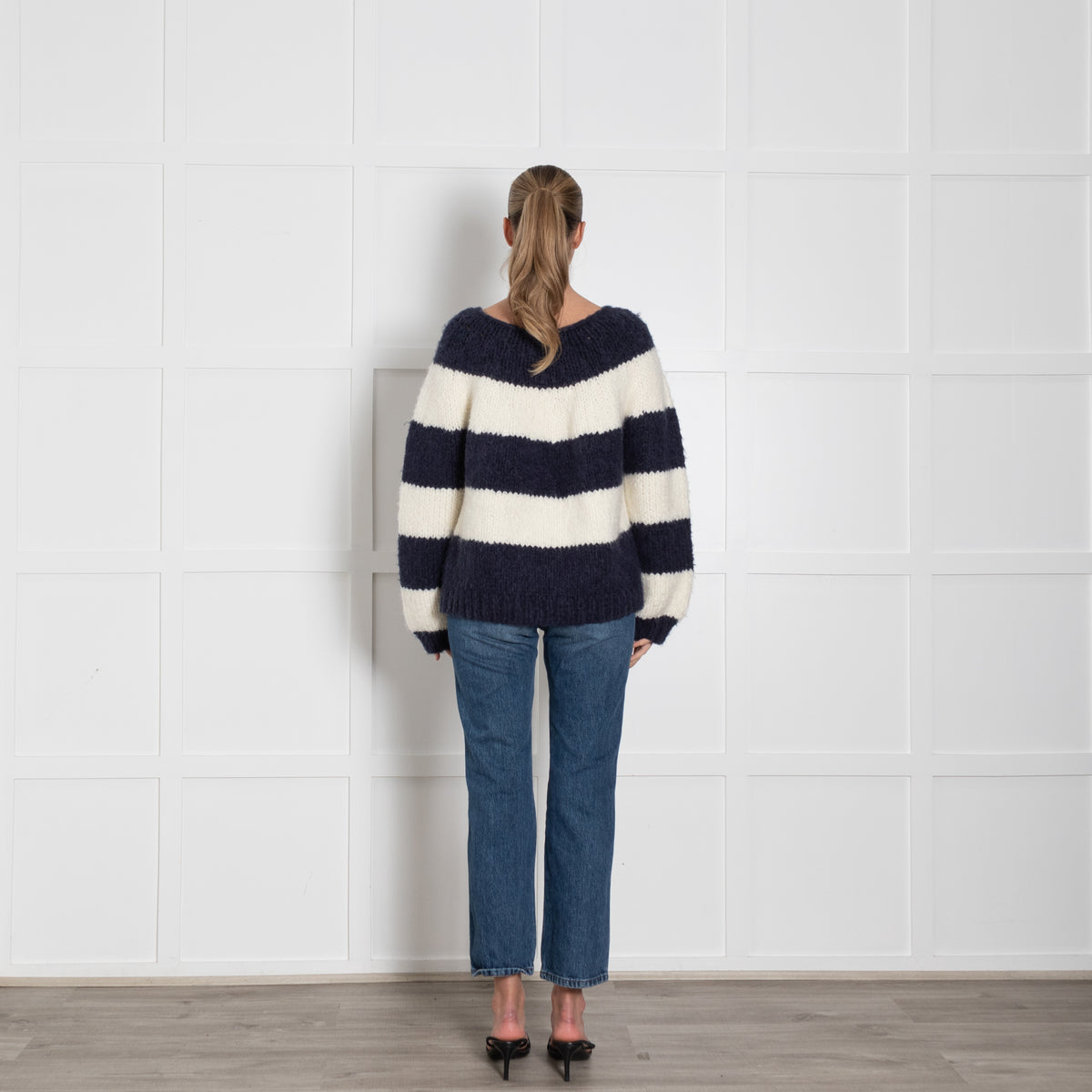 Wyse Blue Cream Wool Blend Chunky Jumper