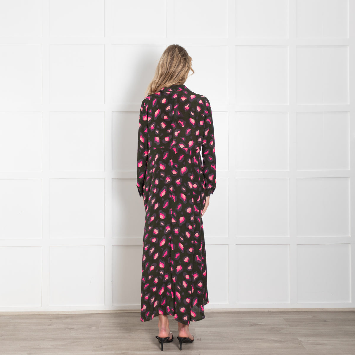 Mercy Delta Khaki Green & Pink Leopard Print Silk Dress