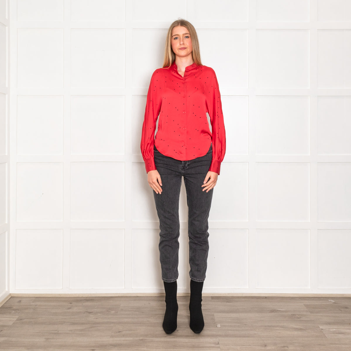 Equipment Red Black Star Silk Blouse