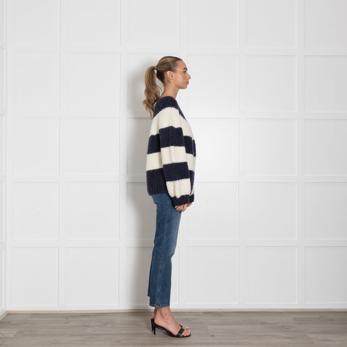 Wyse Blue Cream Wool Blend Chunky Jumper