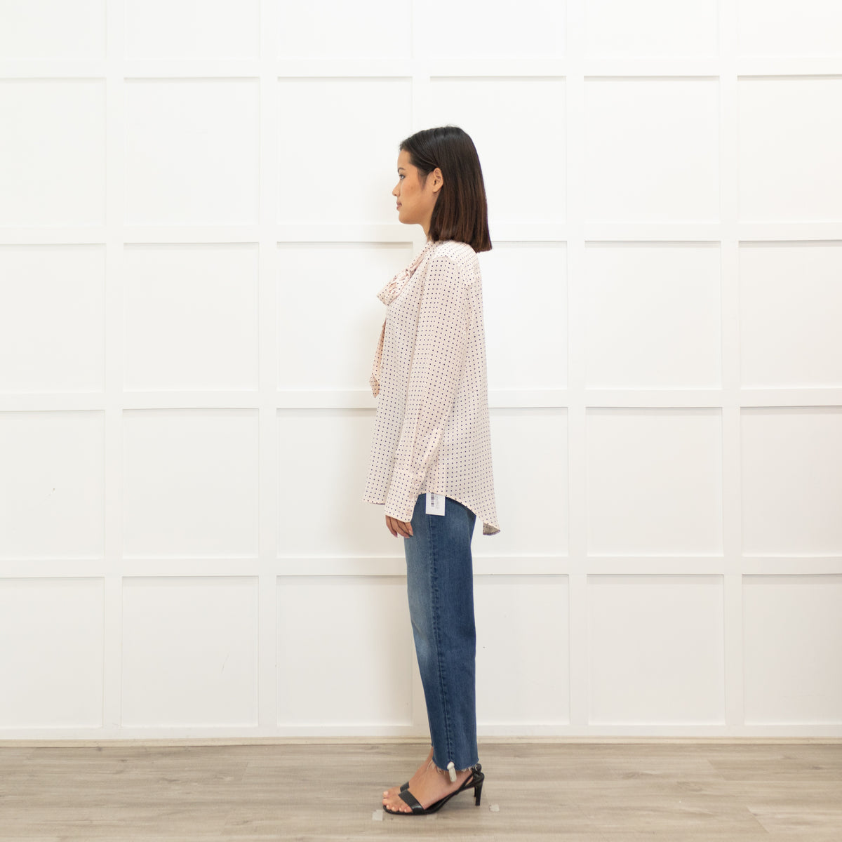 Equipment Pink Polka Dot Tie Neck Blouse