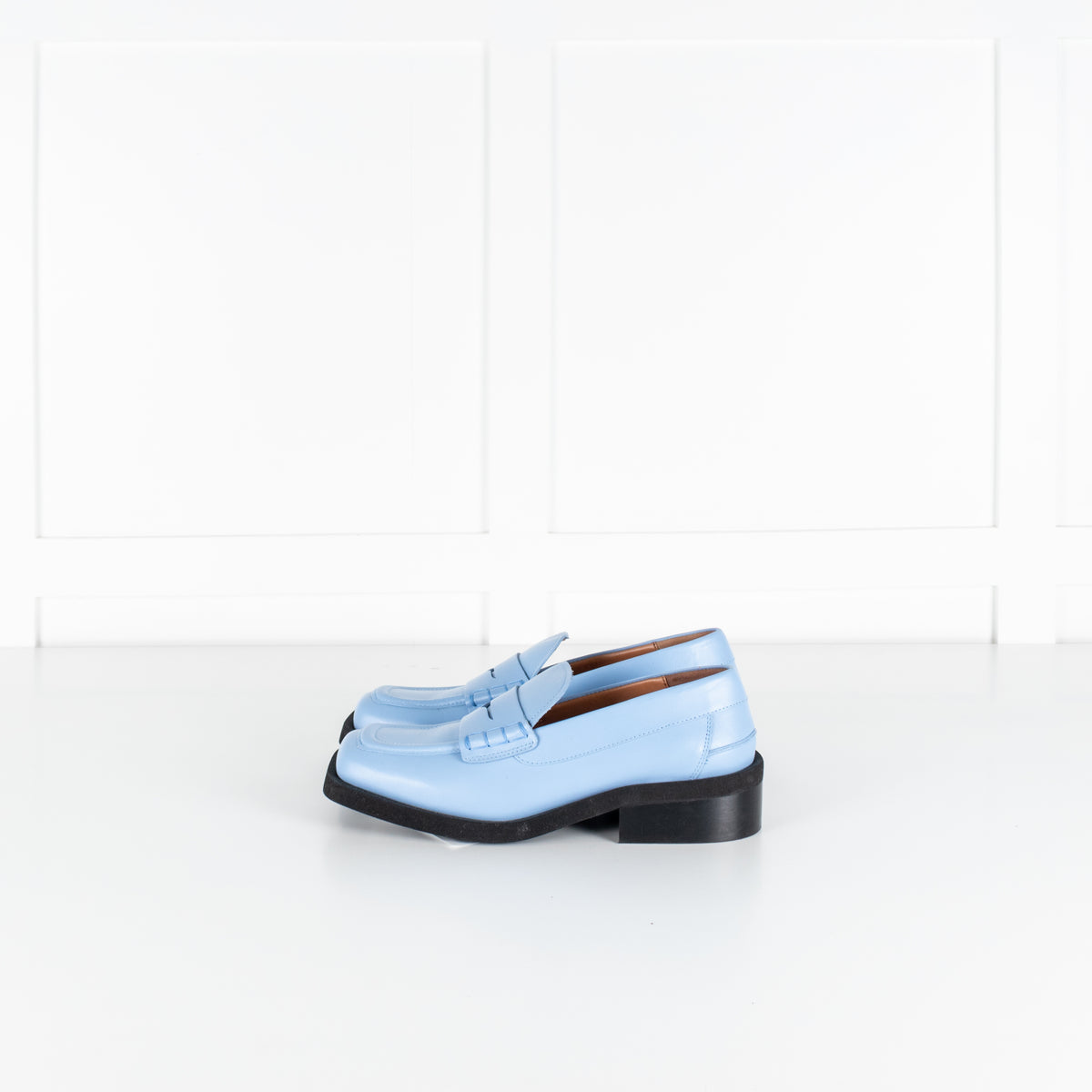 Ganni Blue Leather Square Toe Loafers