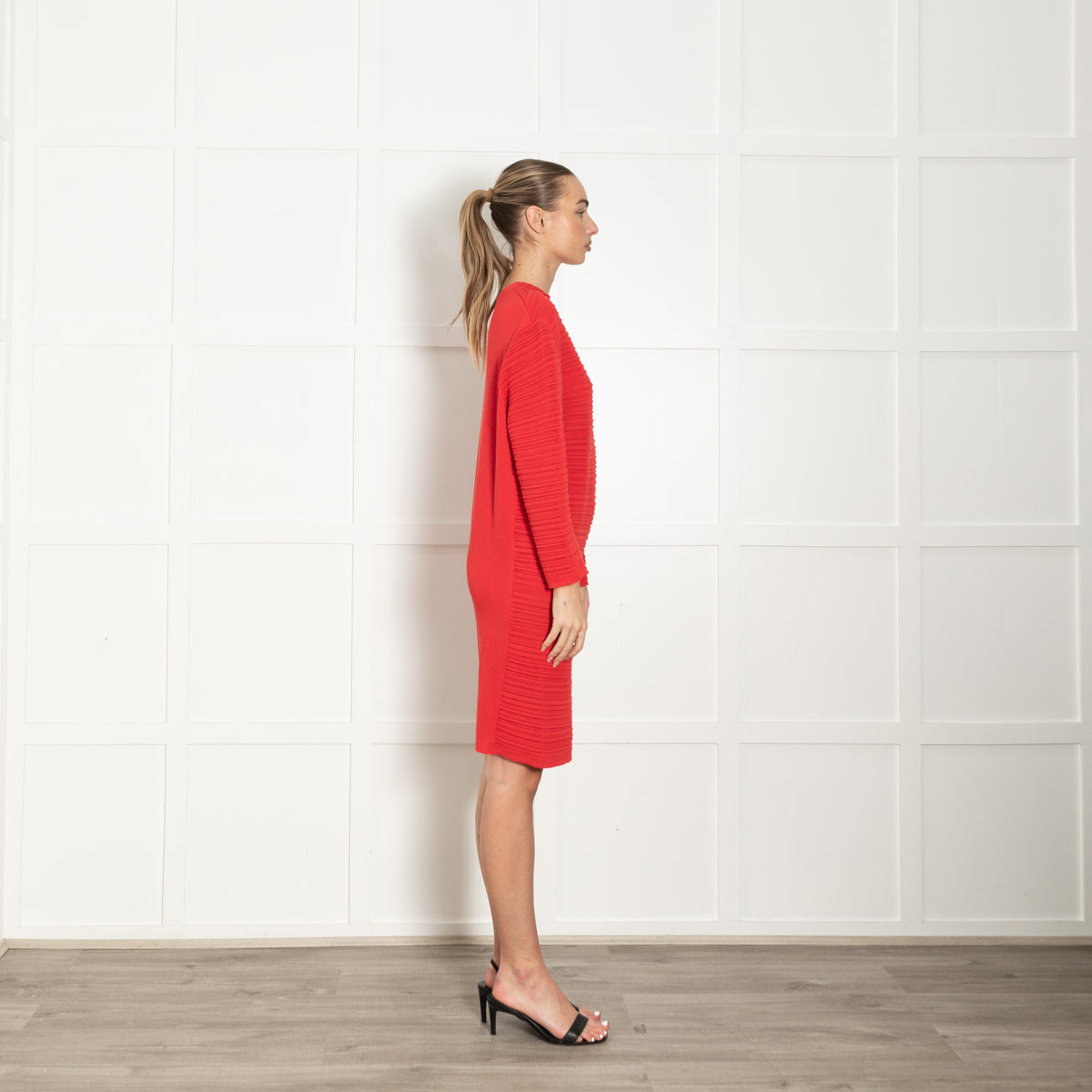 Balenciaga Paris Red Ribbed L/Sleeve Dress