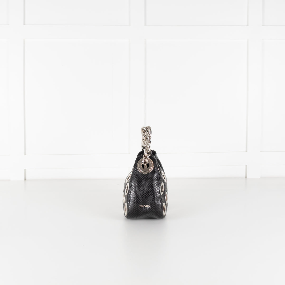 Prada Black Vitello Daino Silver Grommet Detail Bag