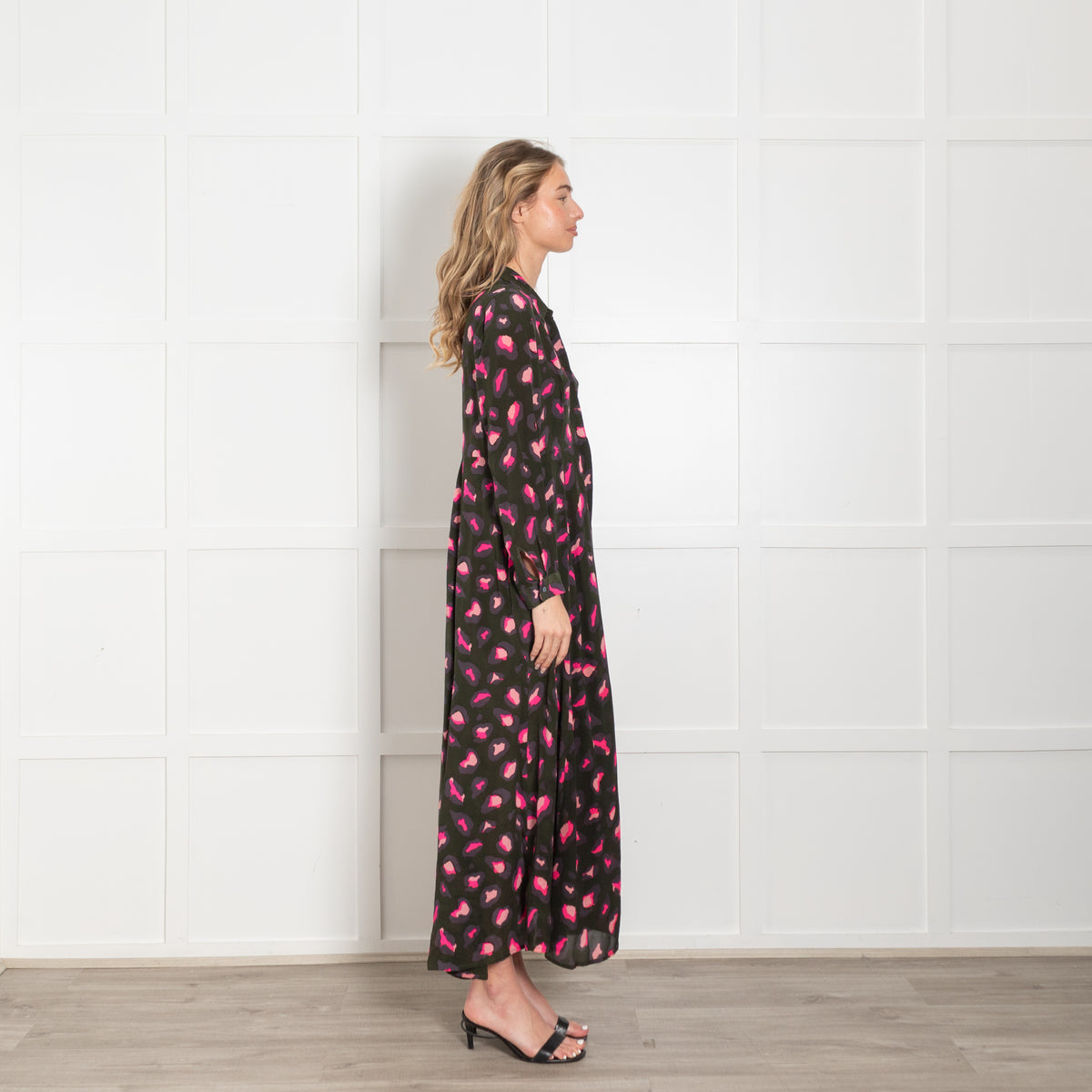 Mercy Delta Khaki Green & Pink Leopard Print Silk Dress