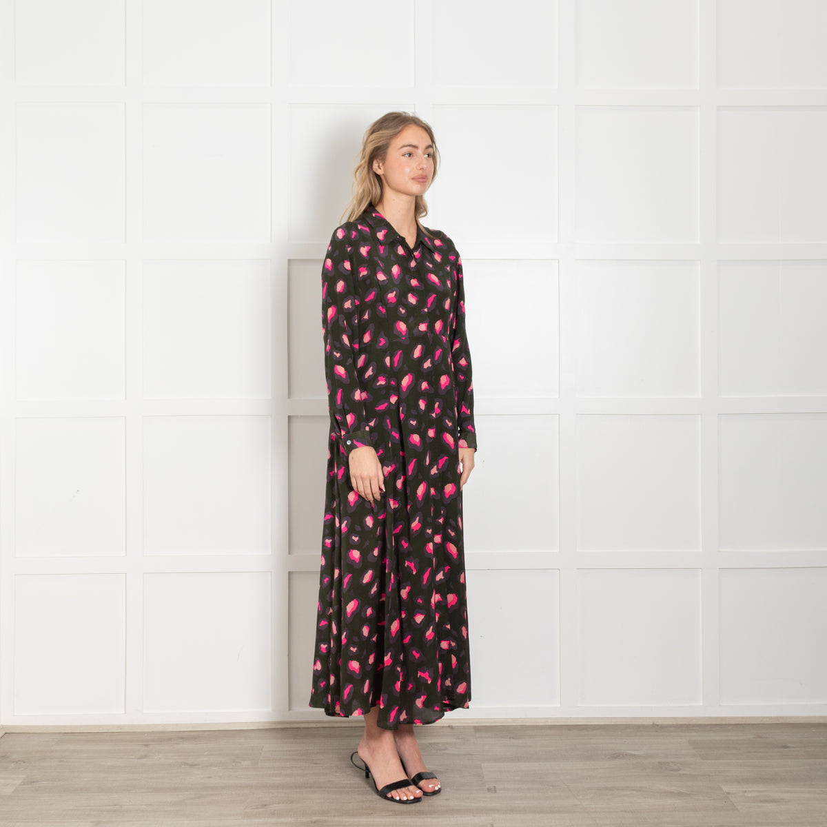 Mercy Delta Khaki Green & Pink Leopard Print Silk Dress