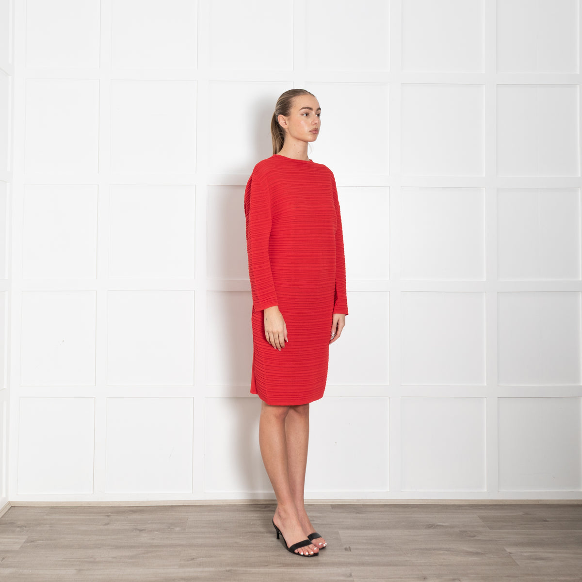 Balenciaga Paris Red Ribbed L/Sleeve Dress