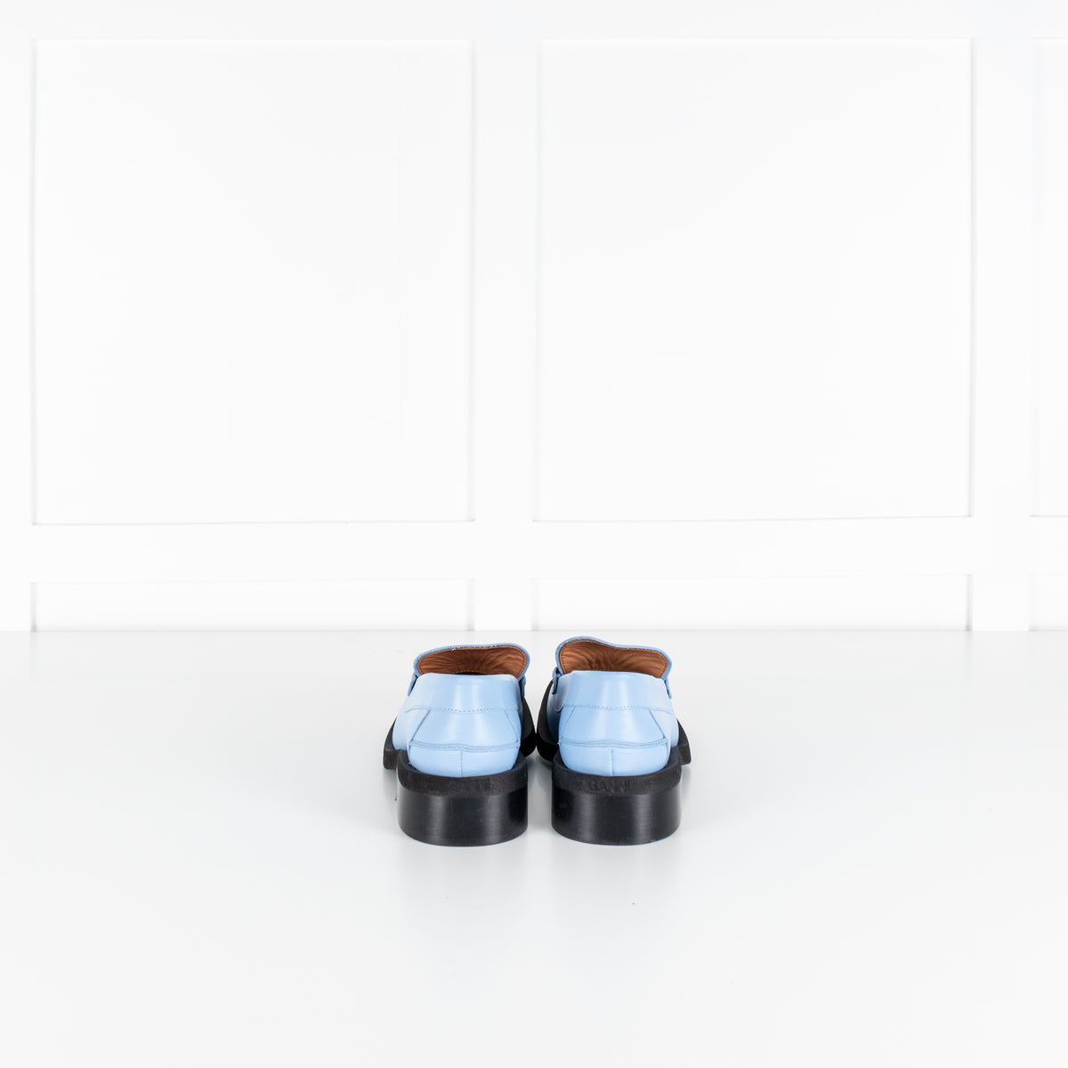 Ganni Blue Leather Square Toe Loafers