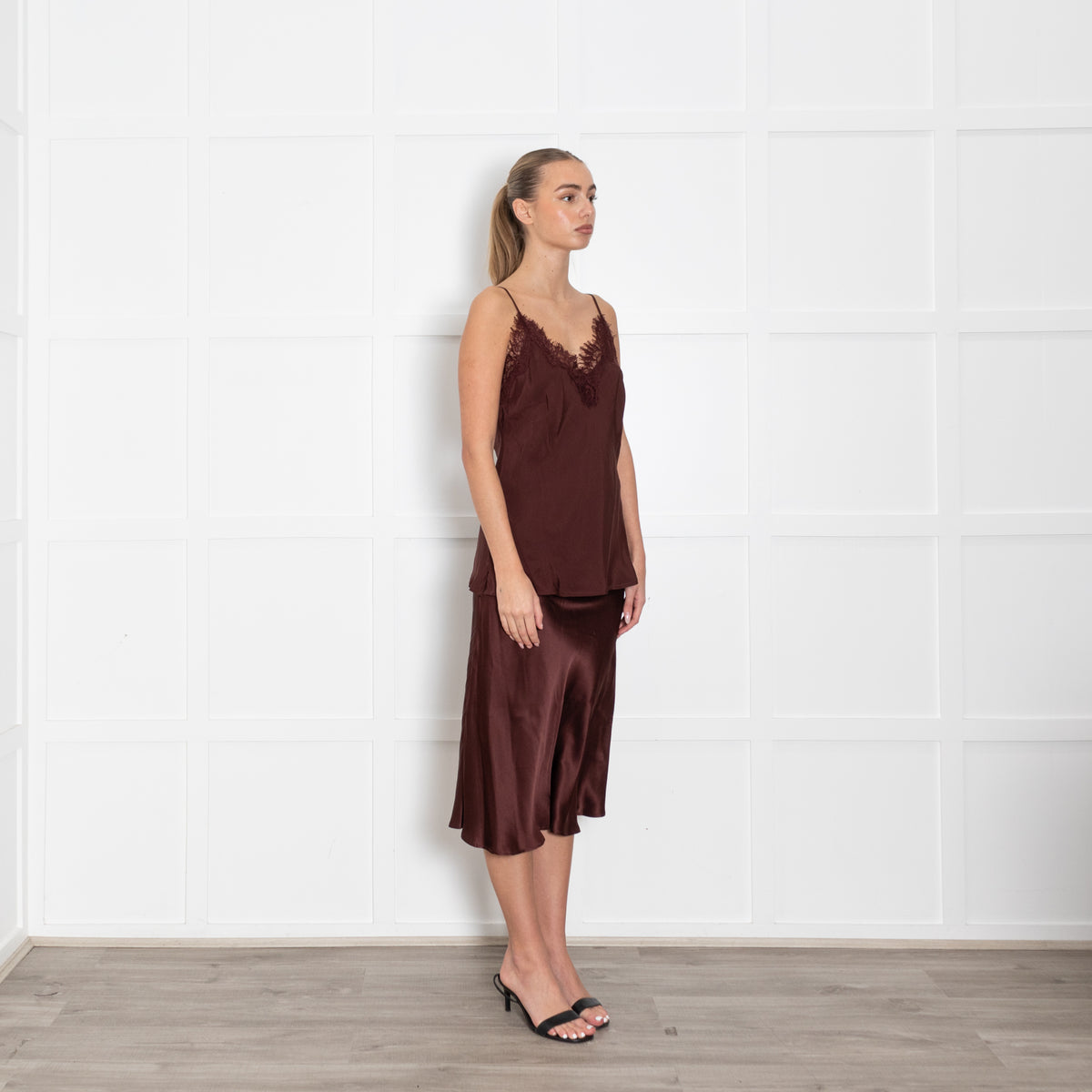 Goldhawk Brown Silk And Lace Camisole