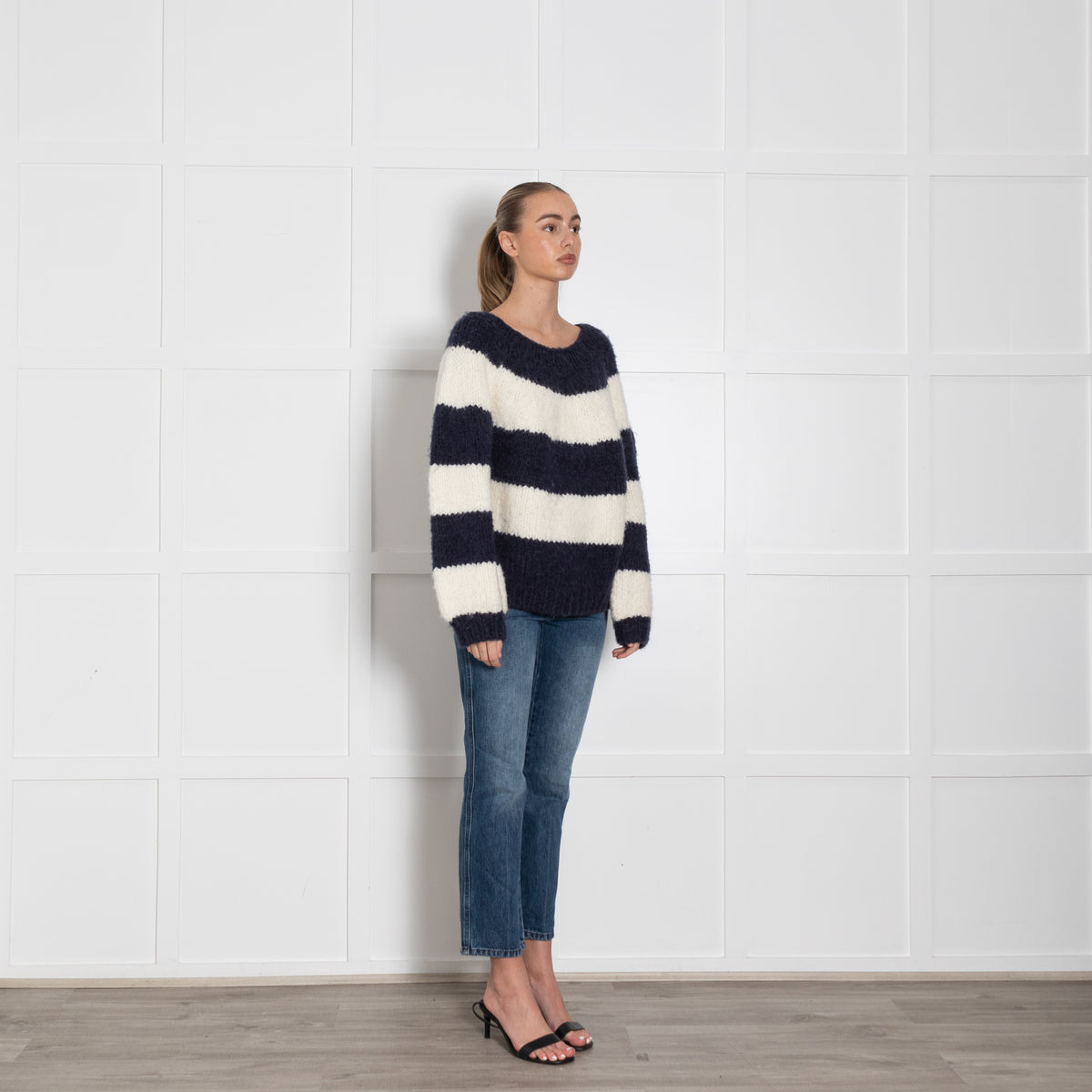 Wyse Blue Cream Wool Blend Chunky Jumper