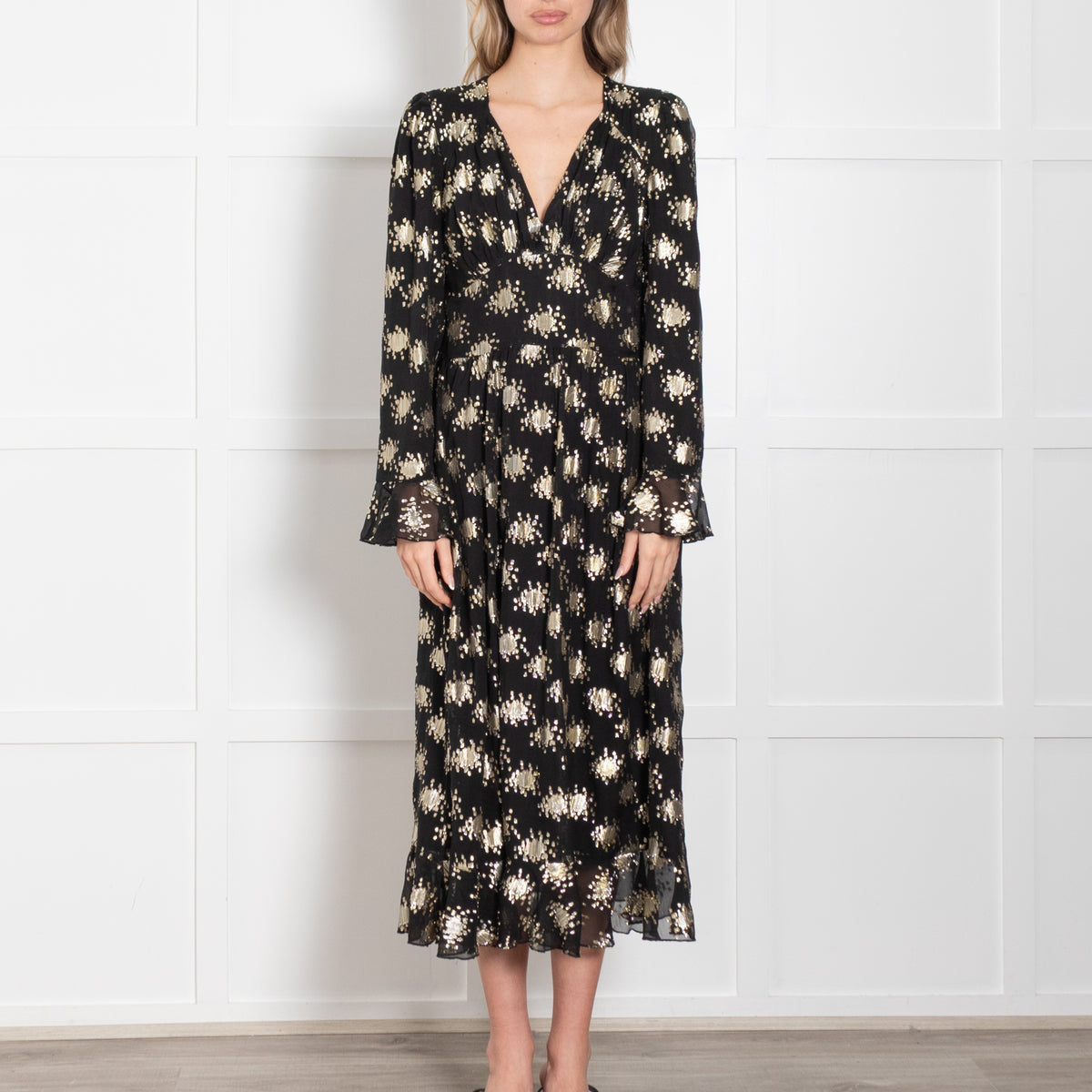 Stine Goya Black And Gold Metallic Silk Blend Dress