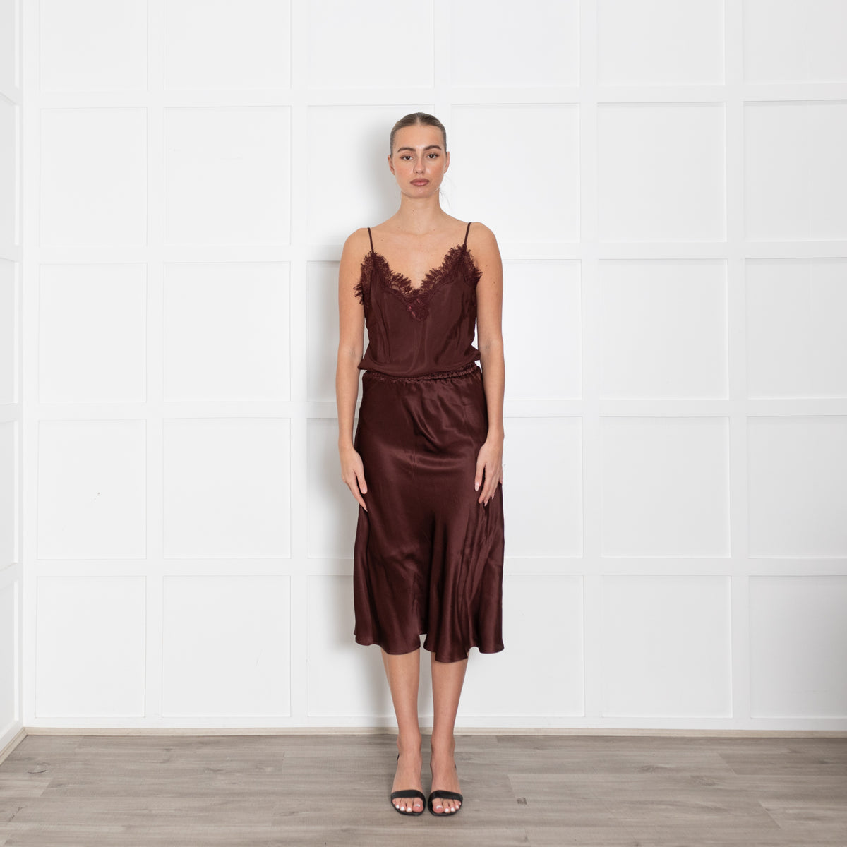 Goldhawk Brown Silk Aline Slip Skirt