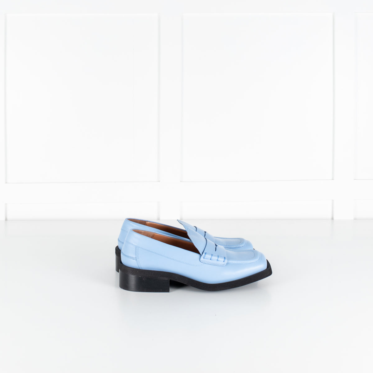 Ganni Blue Leather Square Toe Loafers