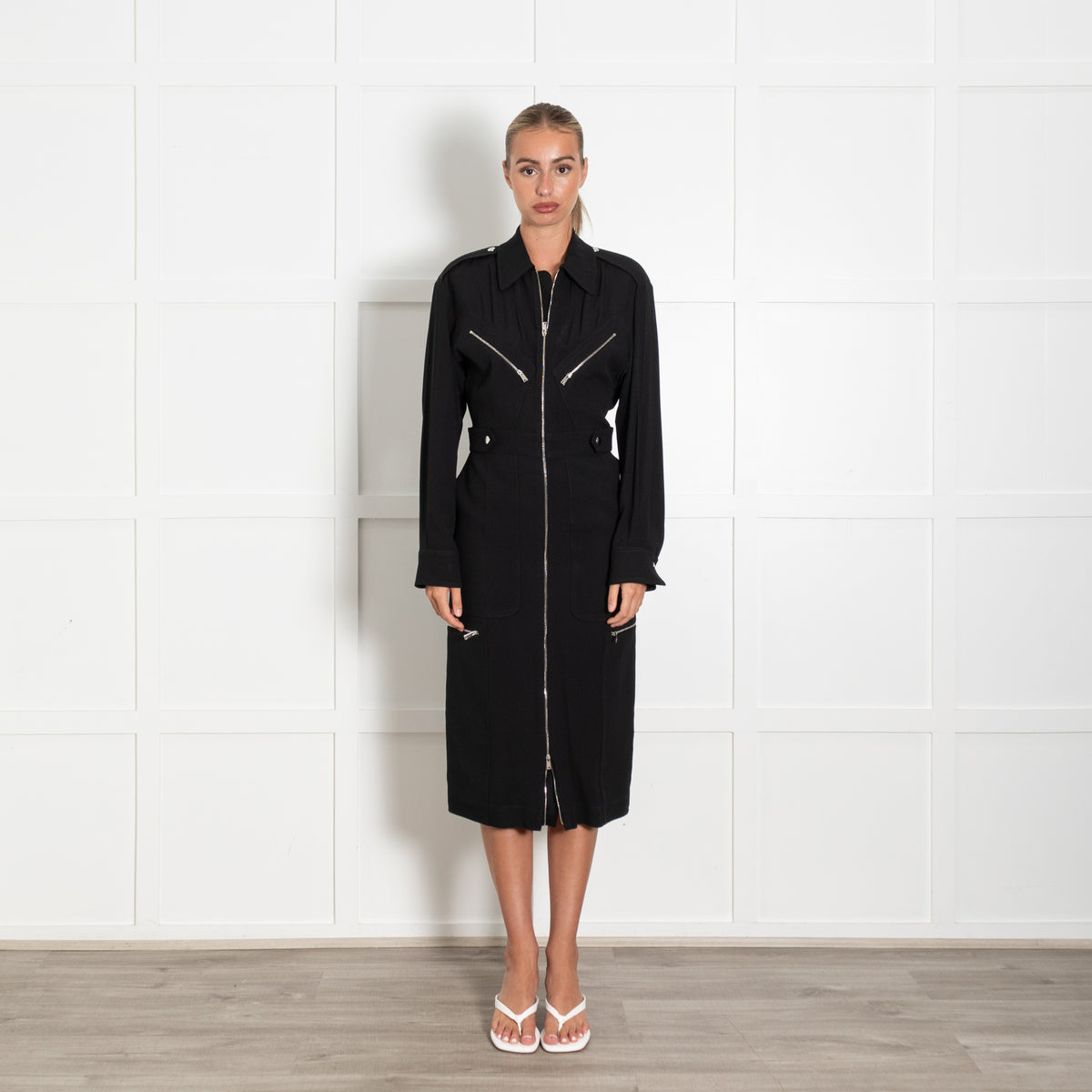 Victoria Beckham Zip-Detailed Crepe Midi Shirt Dress