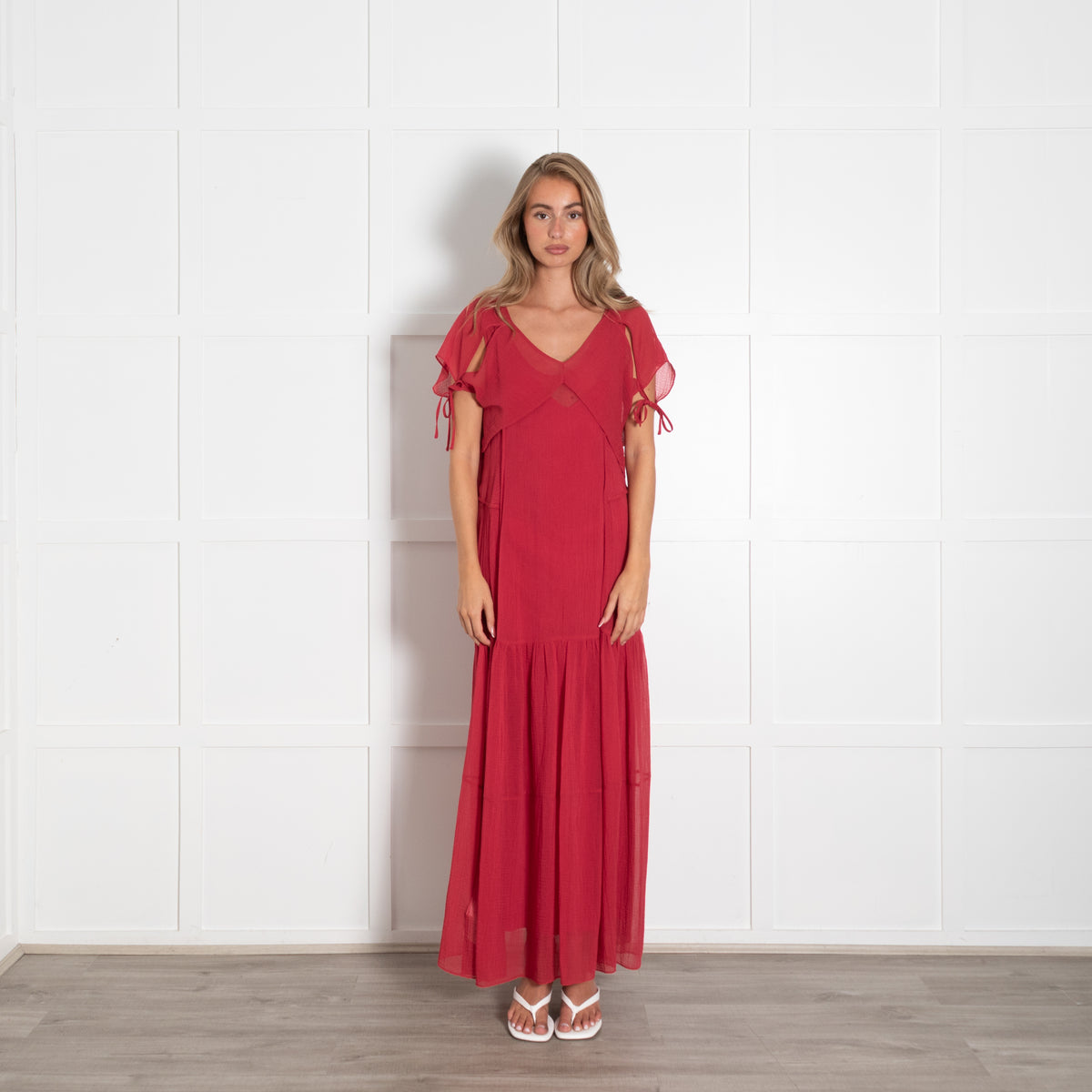 Phillip Lim Red Cotton & Silk Maxi Dress With Slip & Cropped Top