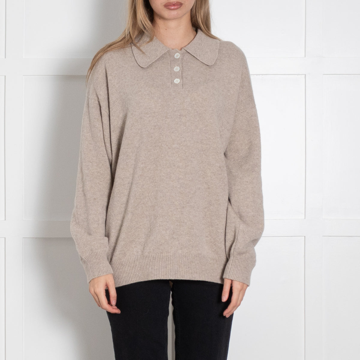 &Daughter Oatmeal Collared Wool Jumper