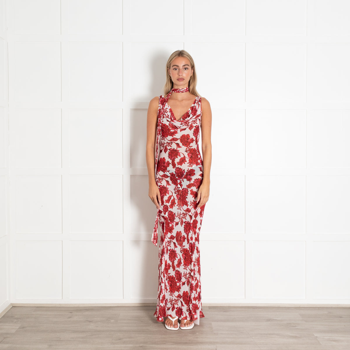 Alexandra Miro White Red Sheer Harper Maxi Dress