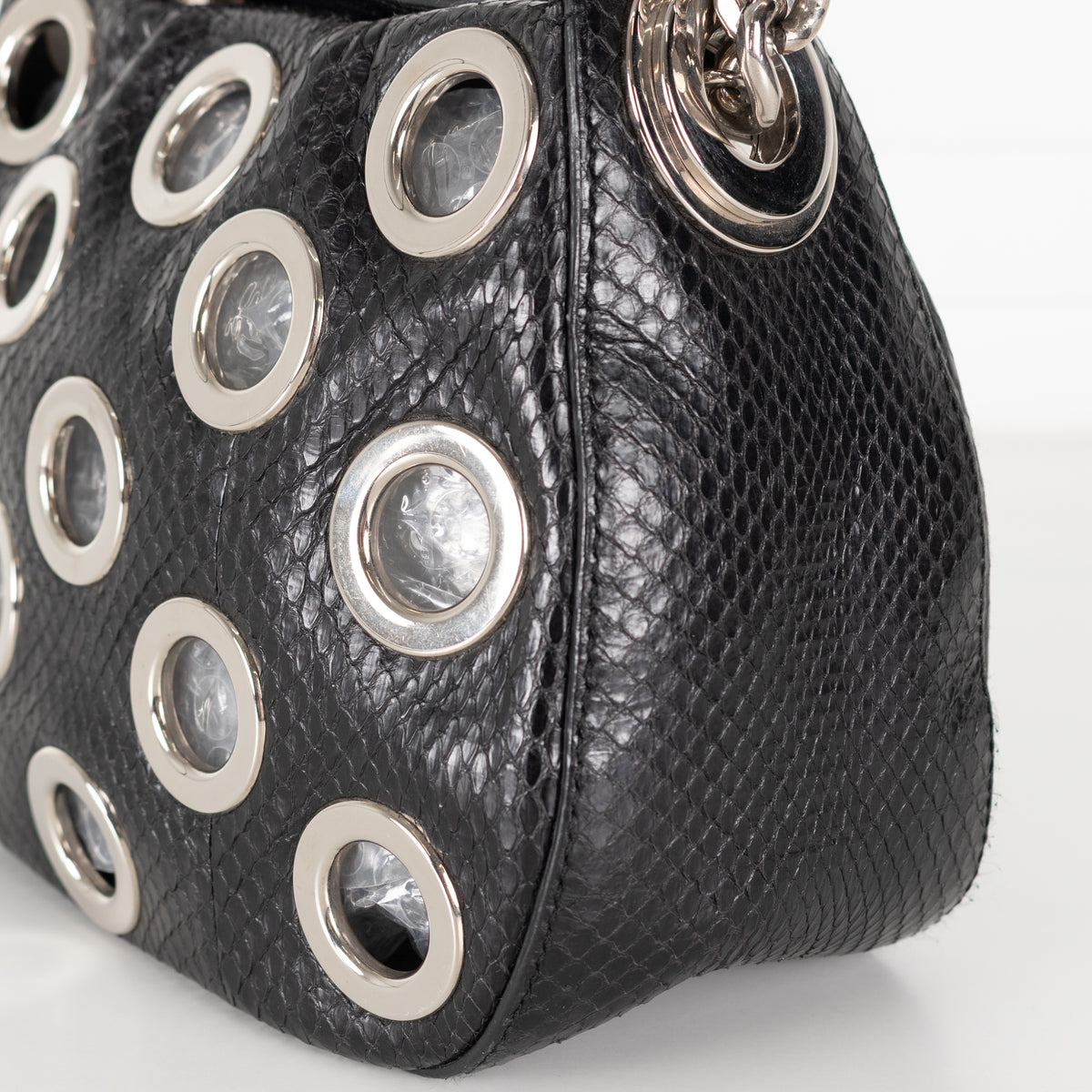 Prada Black Vitello Daino Silver Grommet Detail Bag