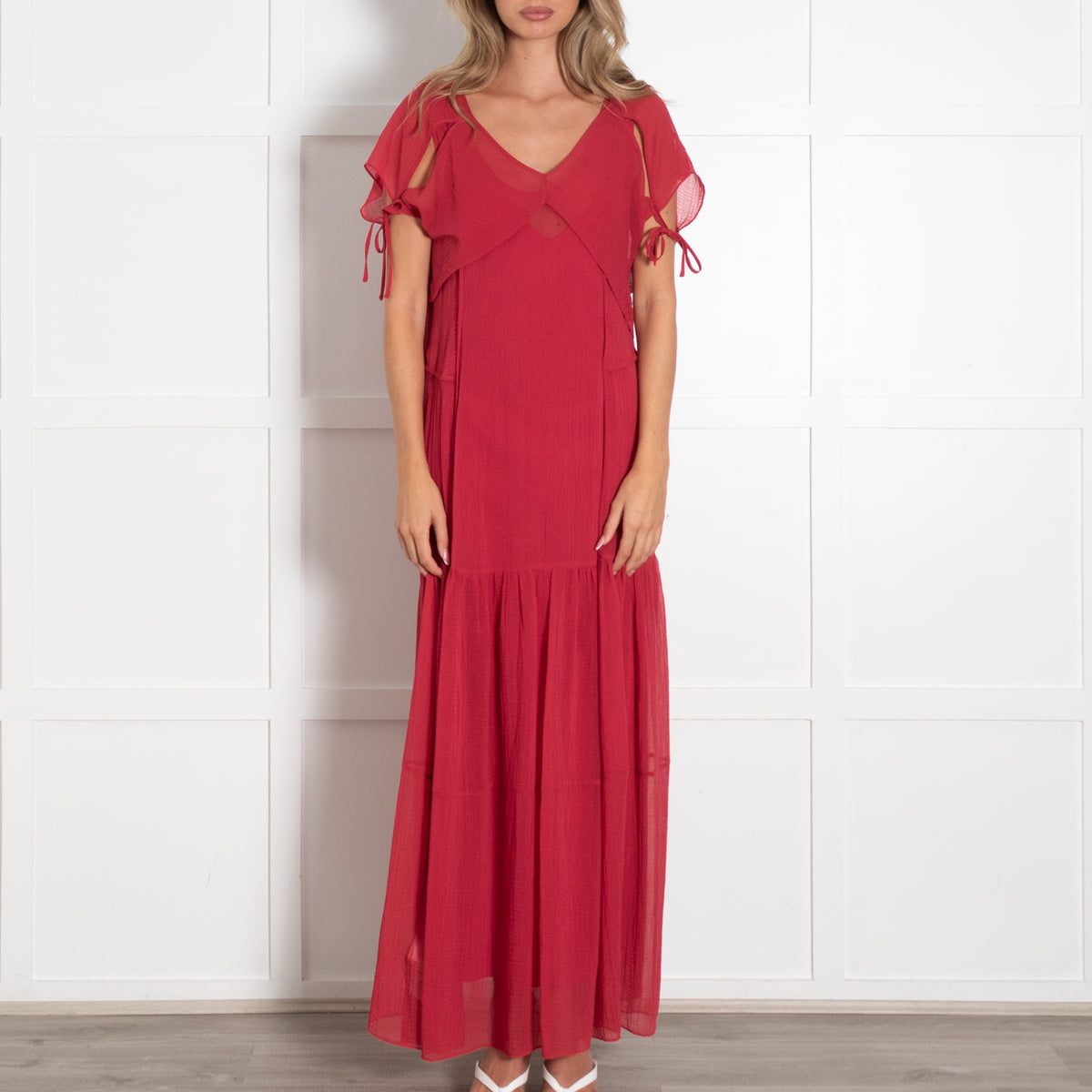 Phillip Lim Red Cotton & Silk Maxi Dress With Slip & Cropped Top