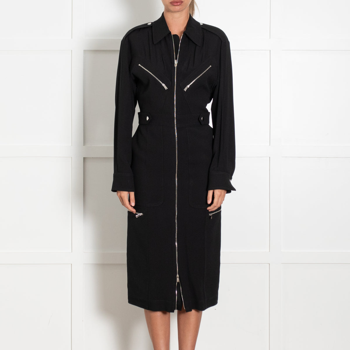 Victoria Beckham Zip-Detailed Crepe Midi Shirt Dress