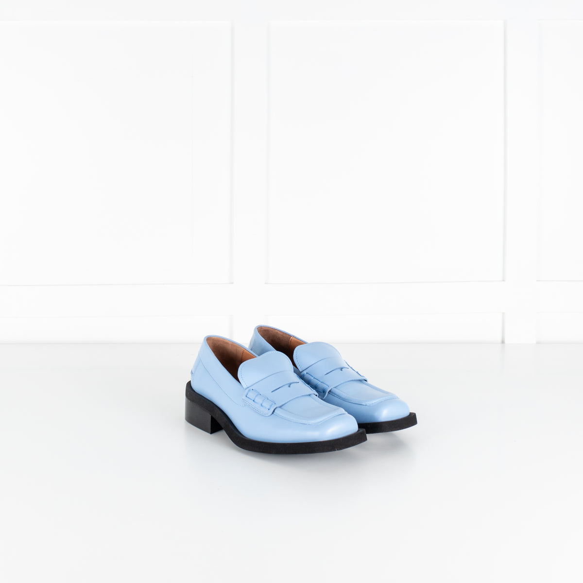 Ganni Blue Leather Square Toe Loafers