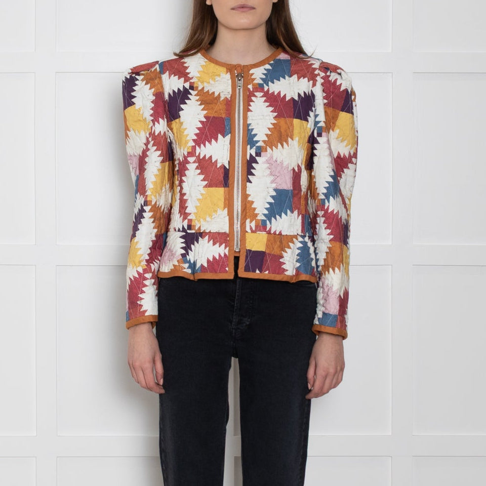 Isabel Marant Etoile Orange And Red Patchwork Zip Up Jacket