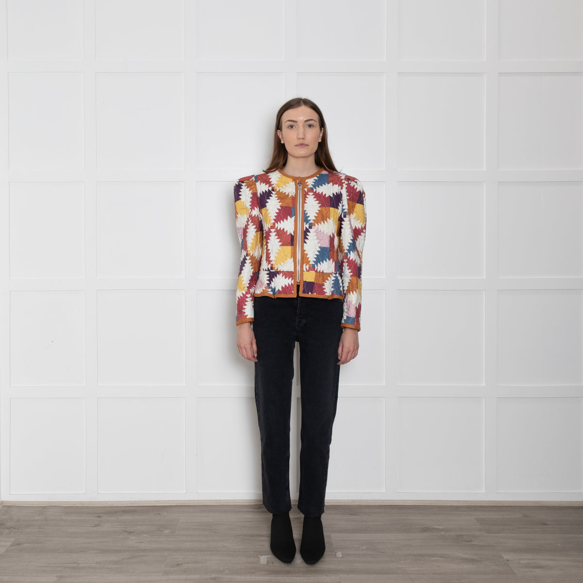 Isabel Marant Etoile Orange And Red Patchwork Zip Up Jacket