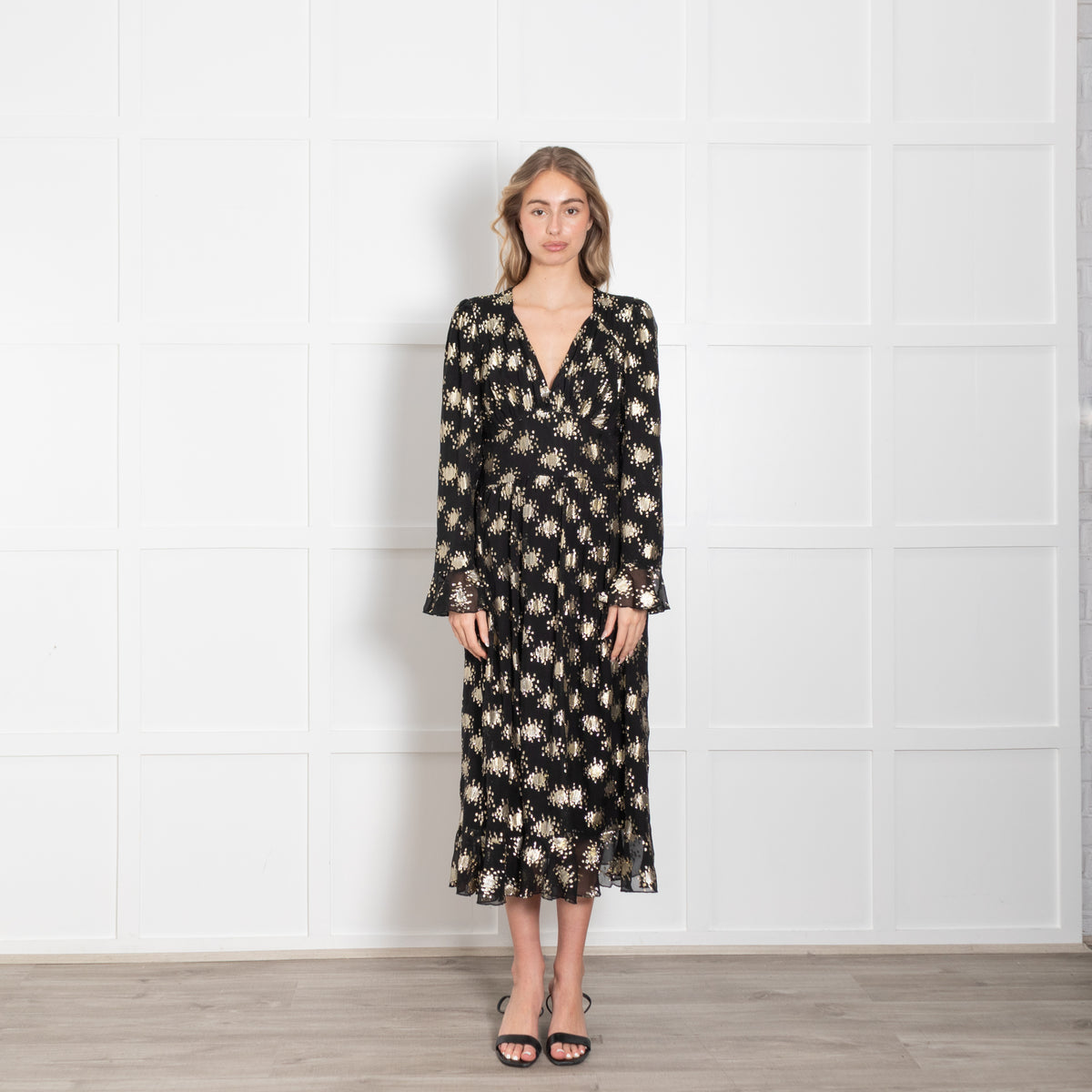 Stine Goya Black And Gold Metallic Silk Blend Dress