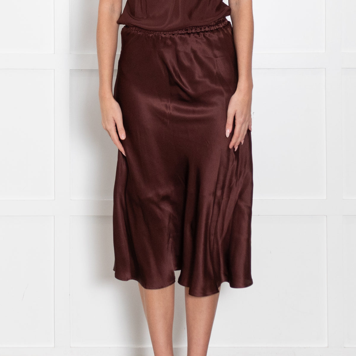 Goldhawk Brown Silk Aline Slip Skirt