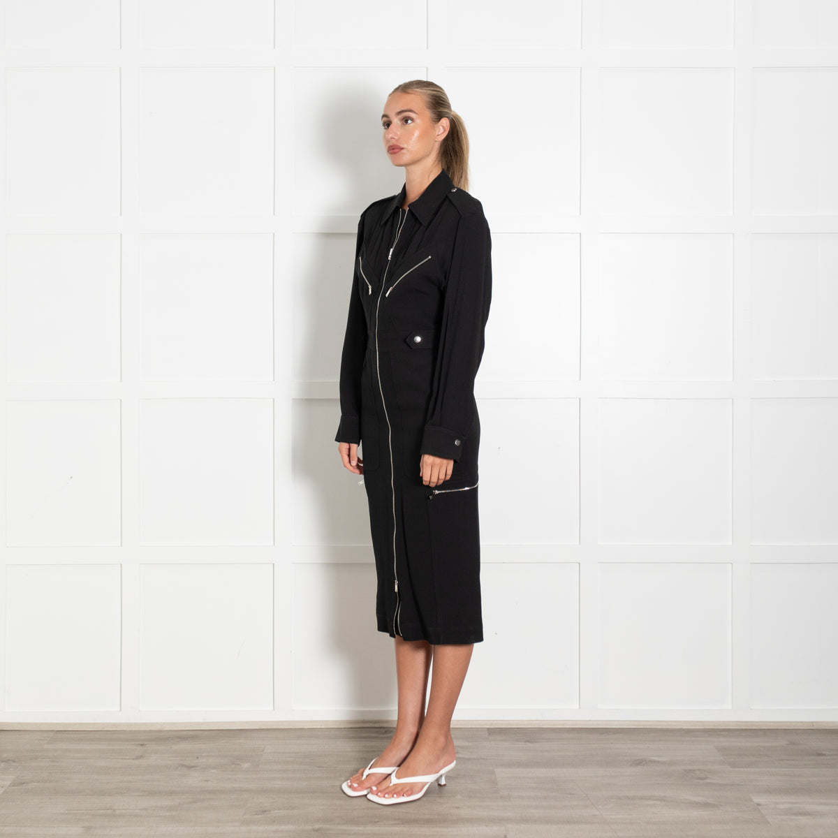 Victoria Beckham Zip-Detailed Crepe Midi Shirt Dress