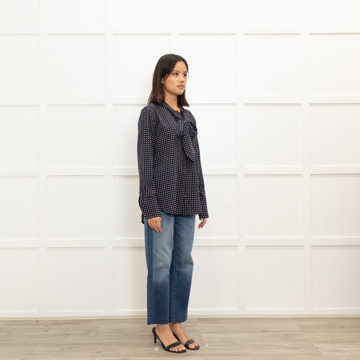 Equipment Black Polka Dot Tie Neck Blouse