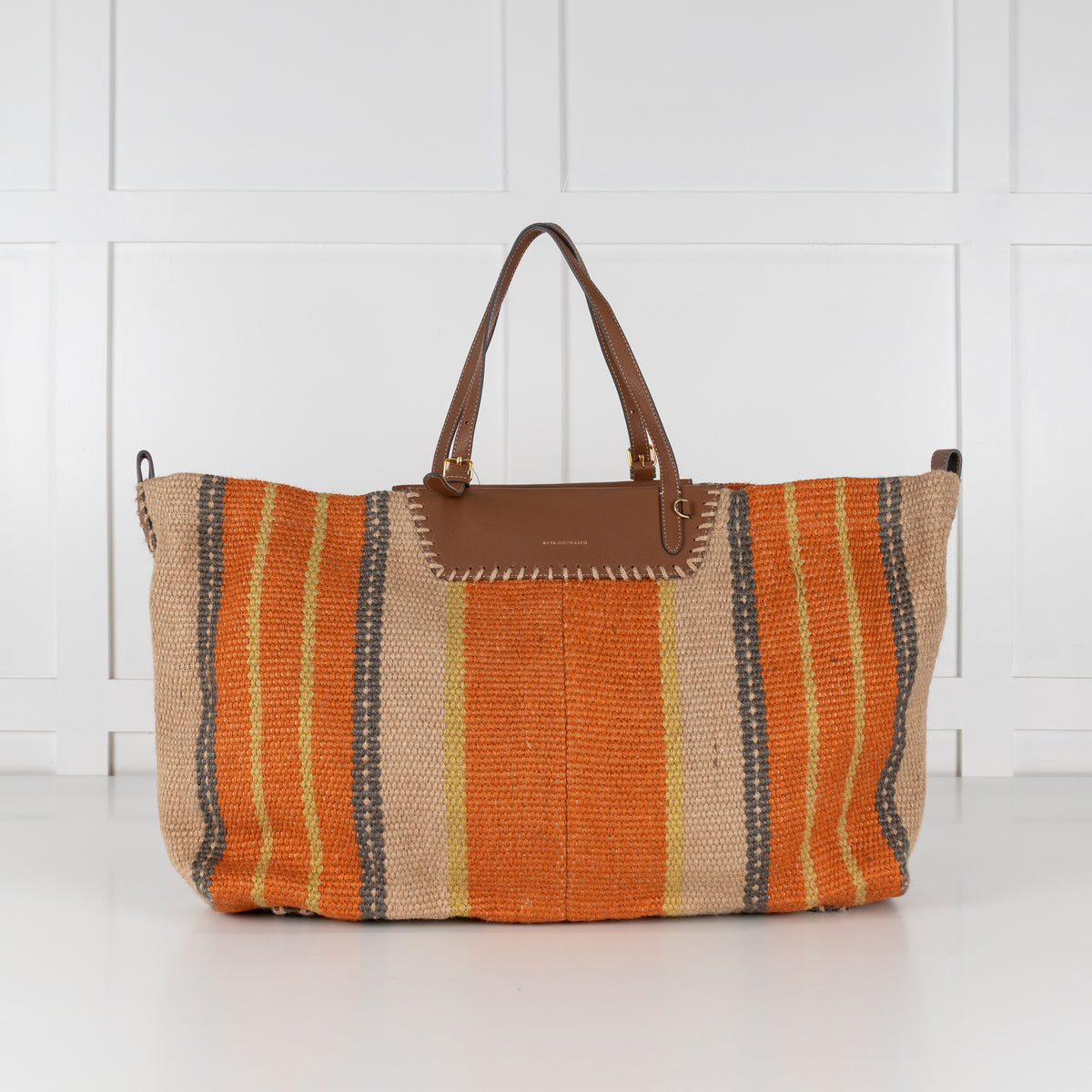 Anya Hindmarch Orange Striped Large Raffia Tote
