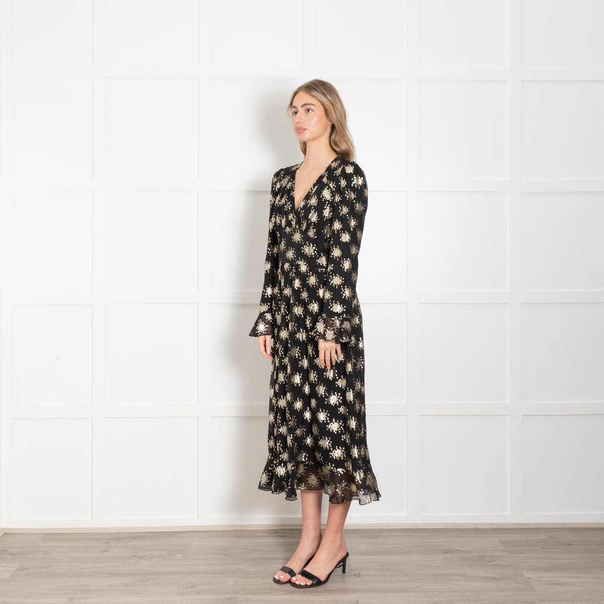 Stine Goya Black And Gold Metallic Silk Blend Dress