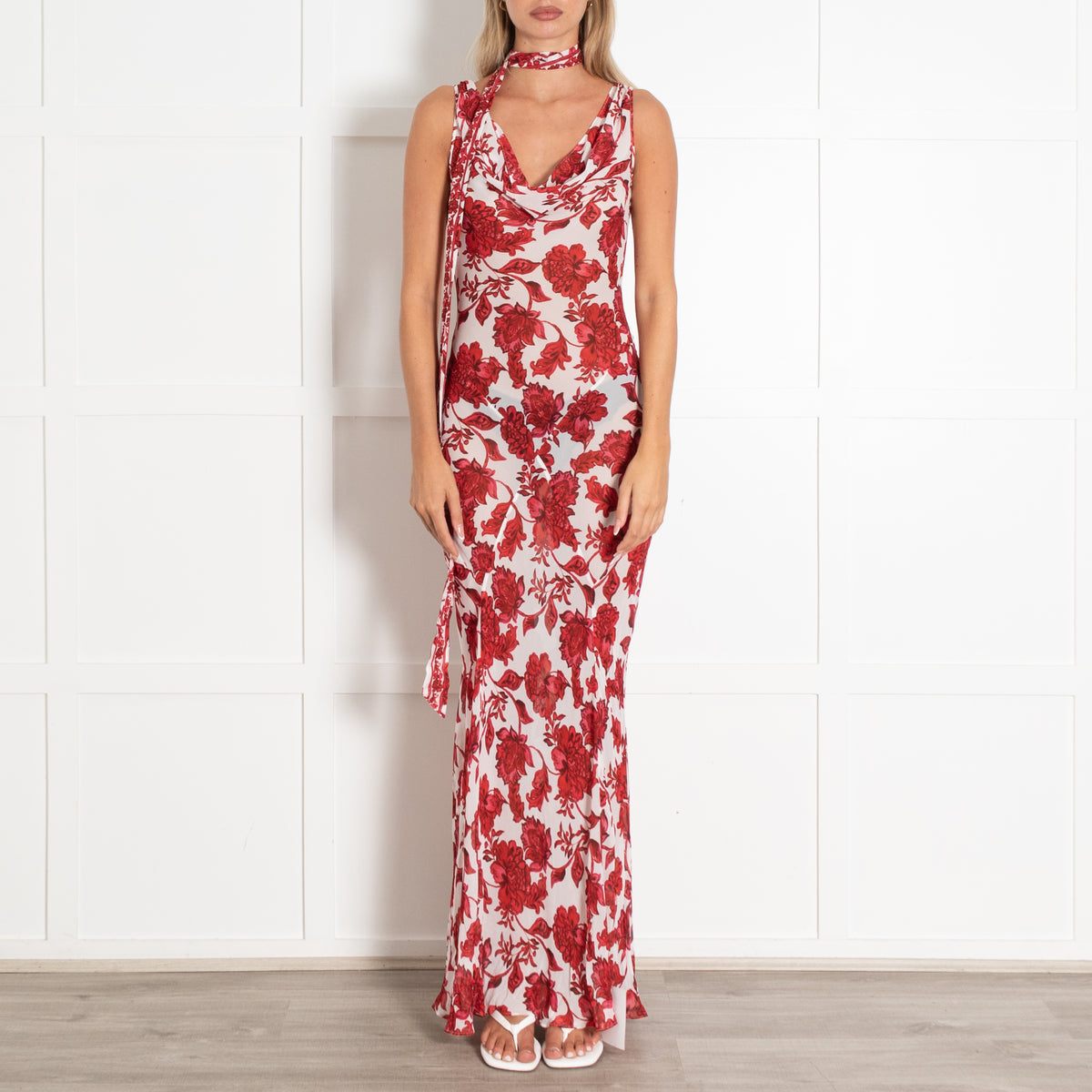 Alexandra Miro White Red Sheer Harper Maxi Dress