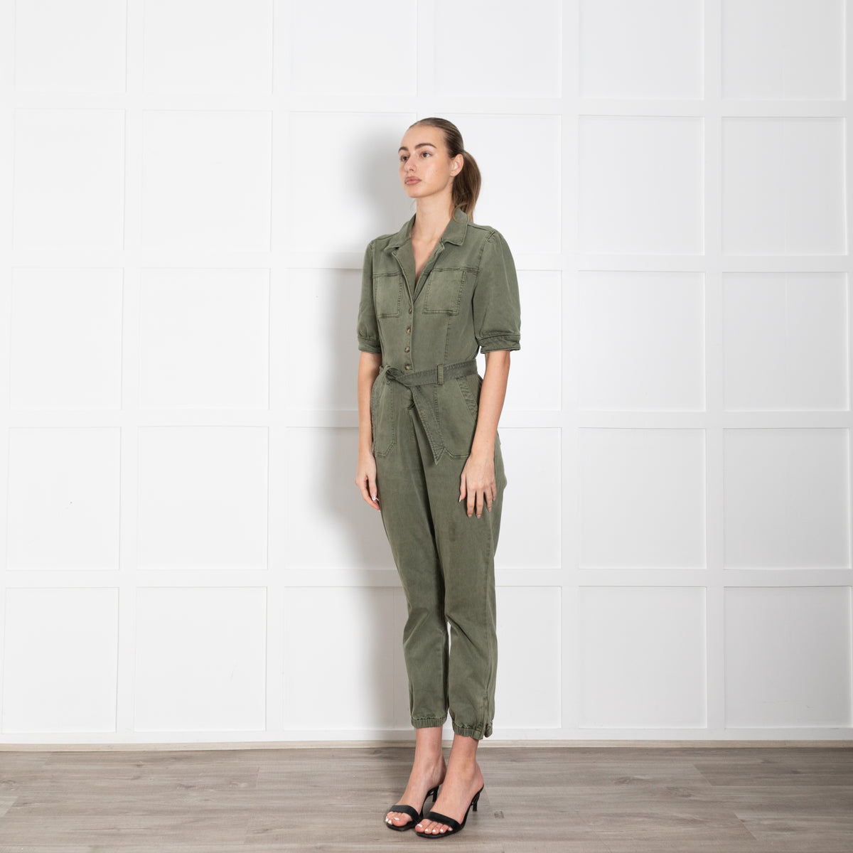 Paige Khaki Short Sleeve Jumpsuit