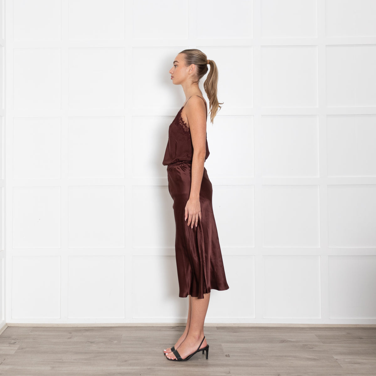 Goldhawk Brown Silk Aline Slip Skirt