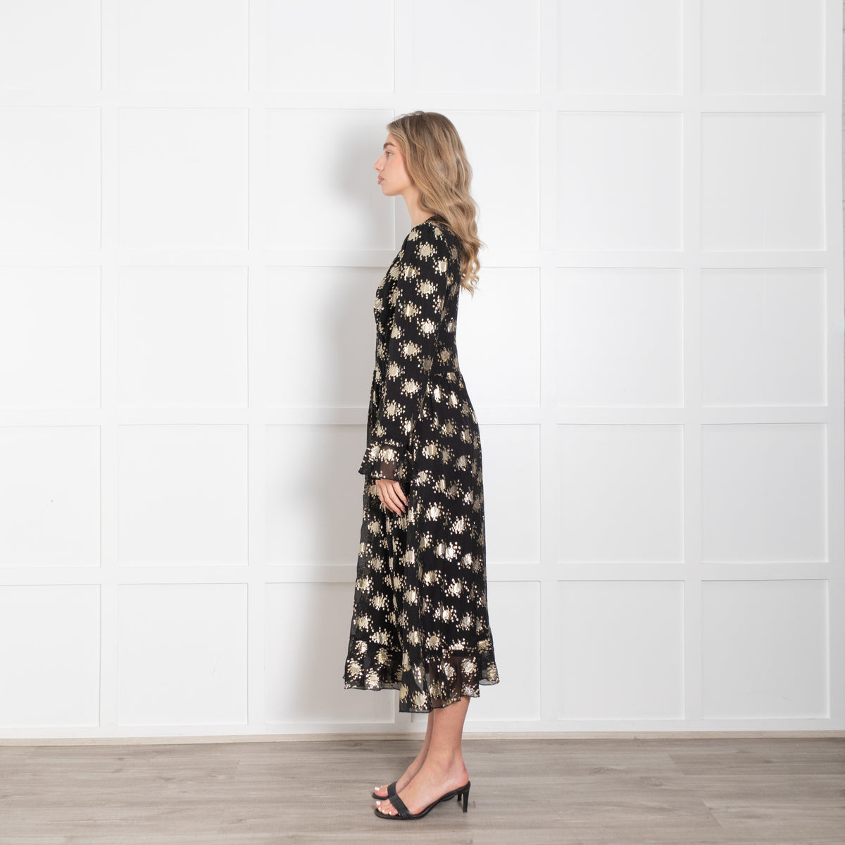 Stine Goya Black And Gold Metallic Silk Blend Dress