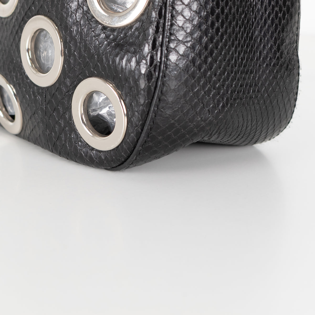 Prada Black Vitello Daino Silver Grommet Detail Bag