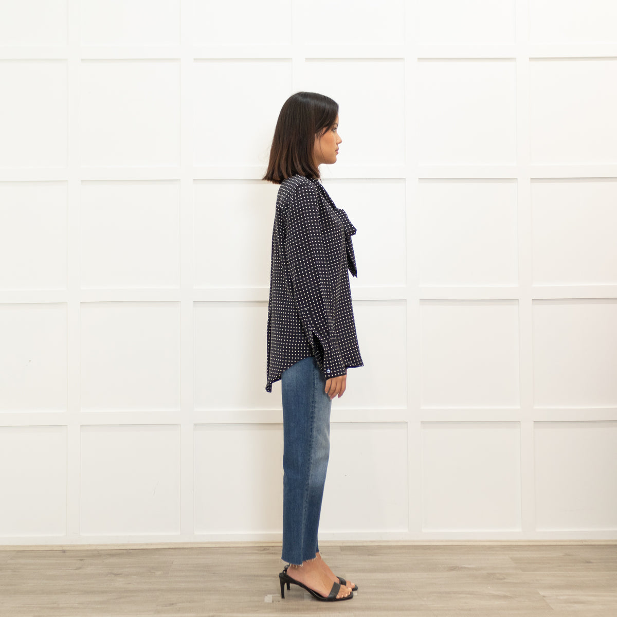Equipment Black Polka Dot Tie Neck Blouse