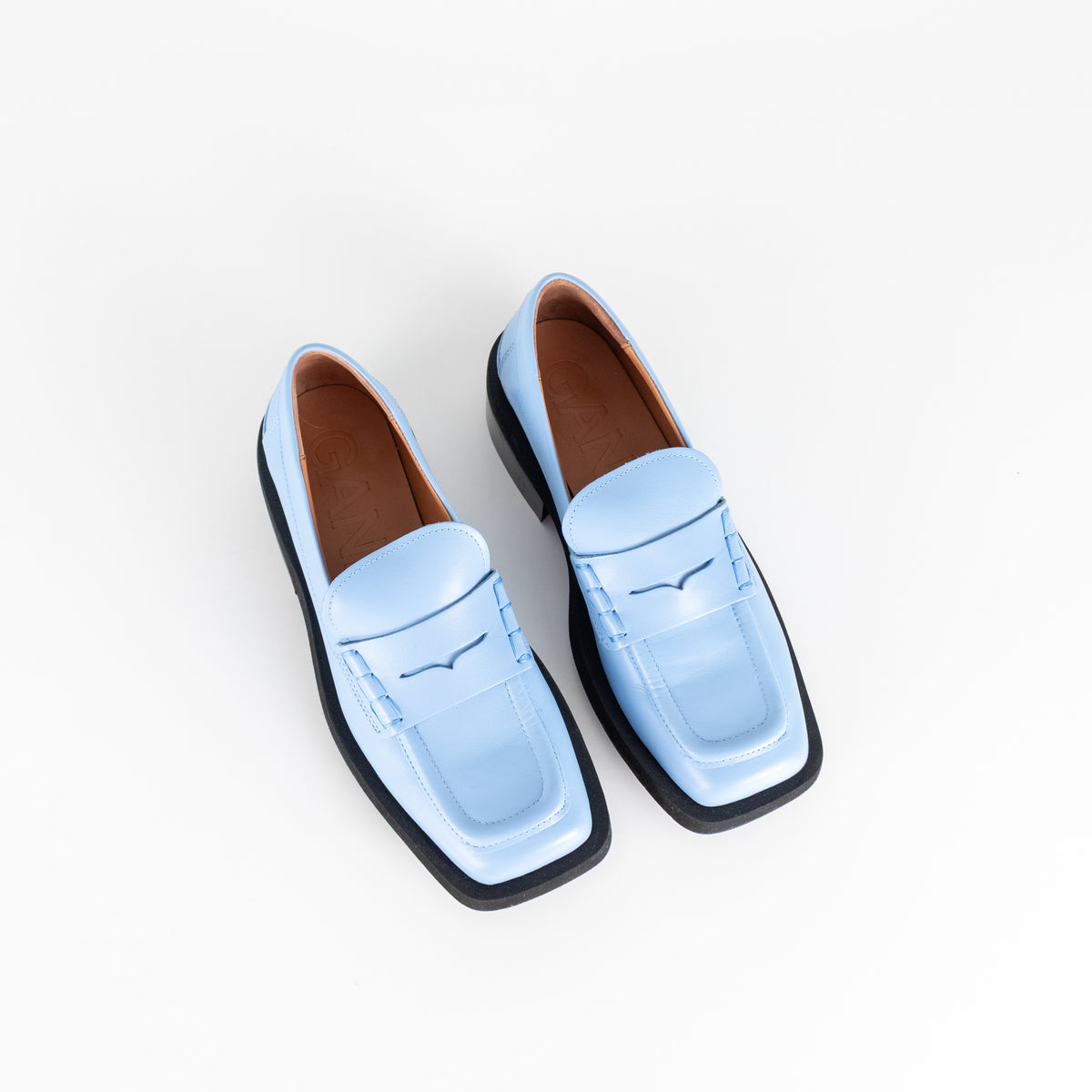 Ganni Blue Leather Square Toe Loafers