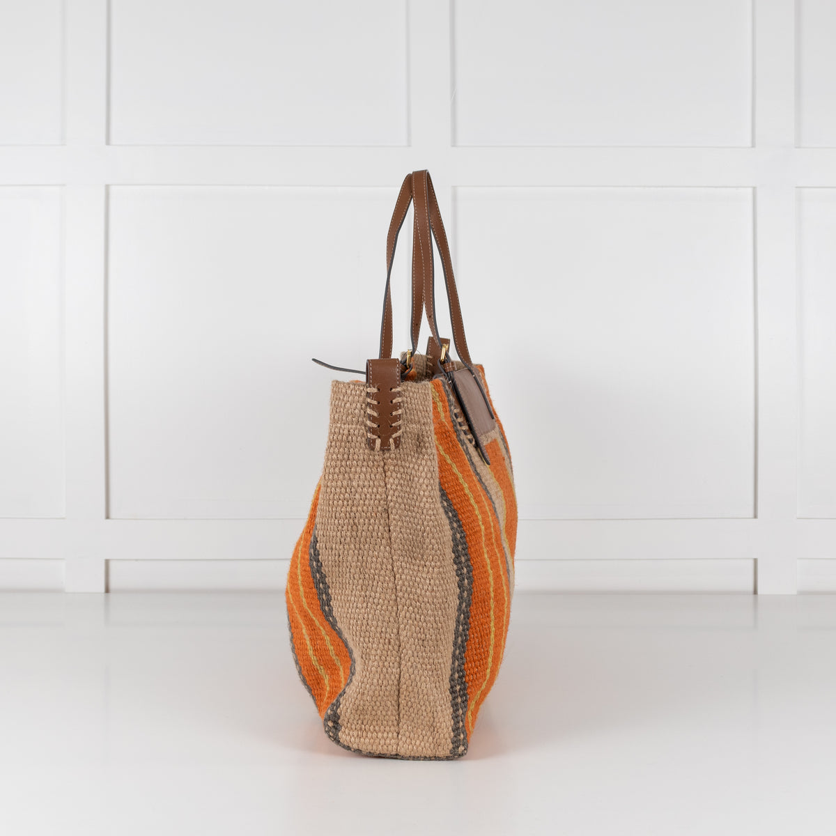 Anya Hindmarch Orange Striped Large Raffia Tote