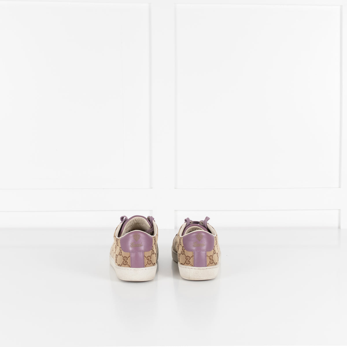 Gucci Beige Canvas Purple Trim Leather Guccissima Low Top Trainers