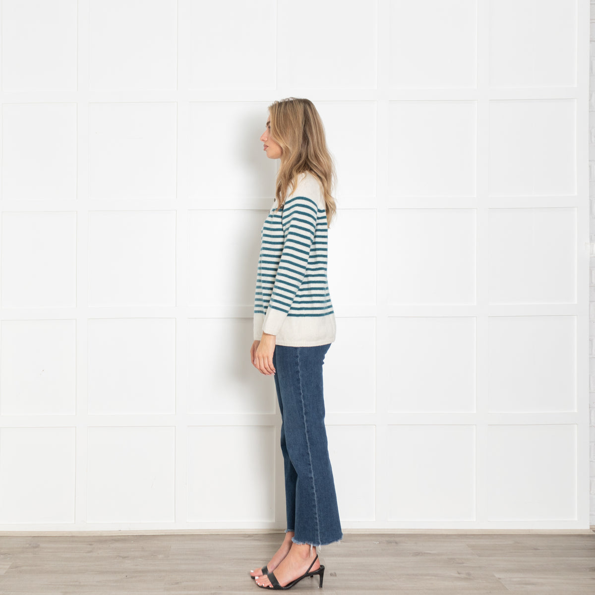 Wyse Cream Teal Striped Cashmere Jumper