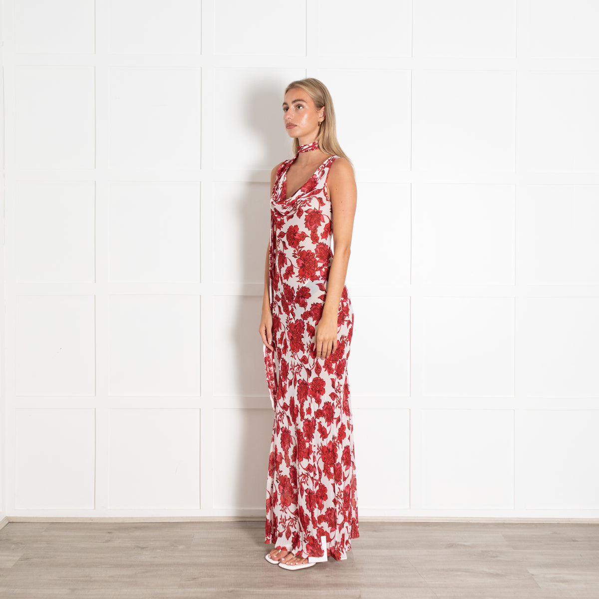 Alexandra Miro White Red Sheer Harper Maxi Dress