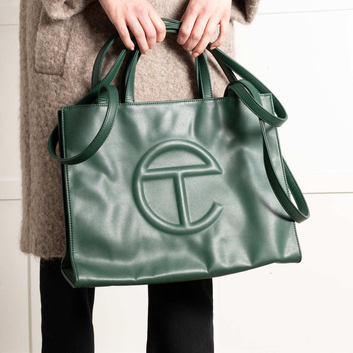 Telfar Dark Green Faux Leather Medium Shopping Bag