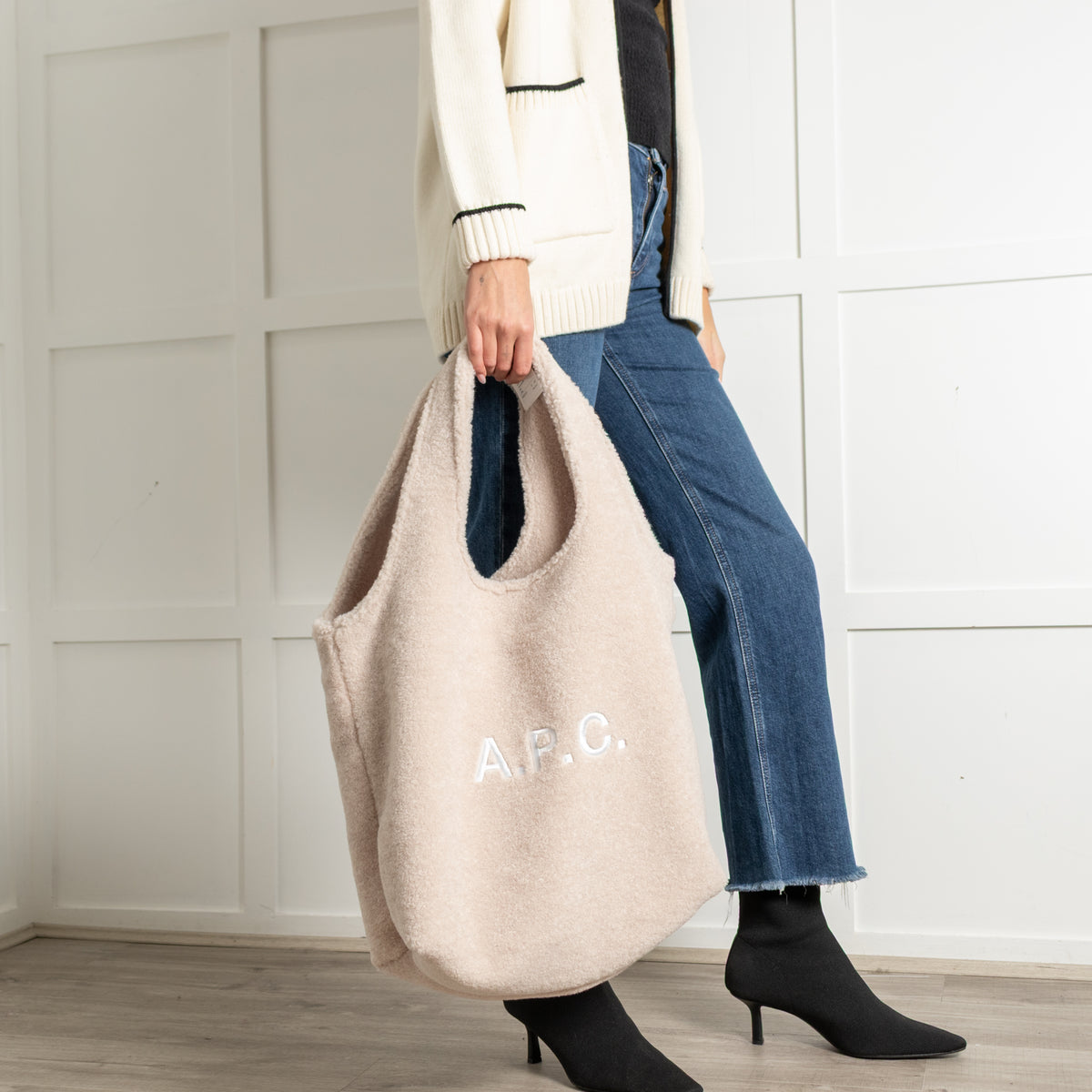 APC Ninon Cream Boucle Tote Bag